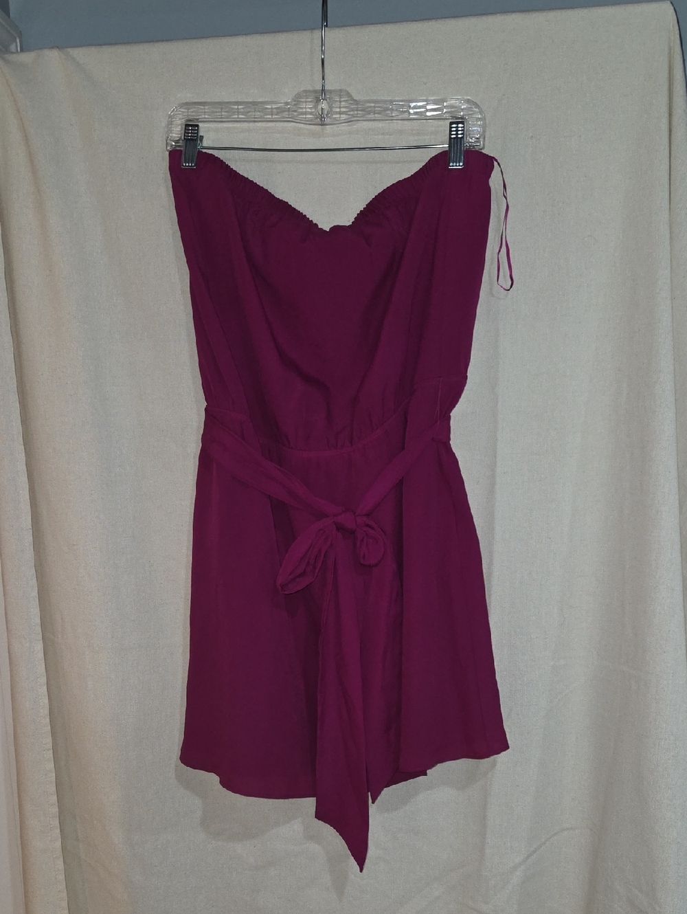 Express Strapless Plum Tie-Waist Dress